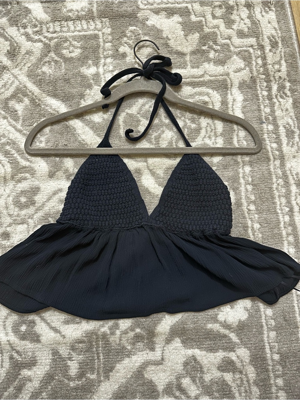 Garage Black Crochet Halter Crop Top